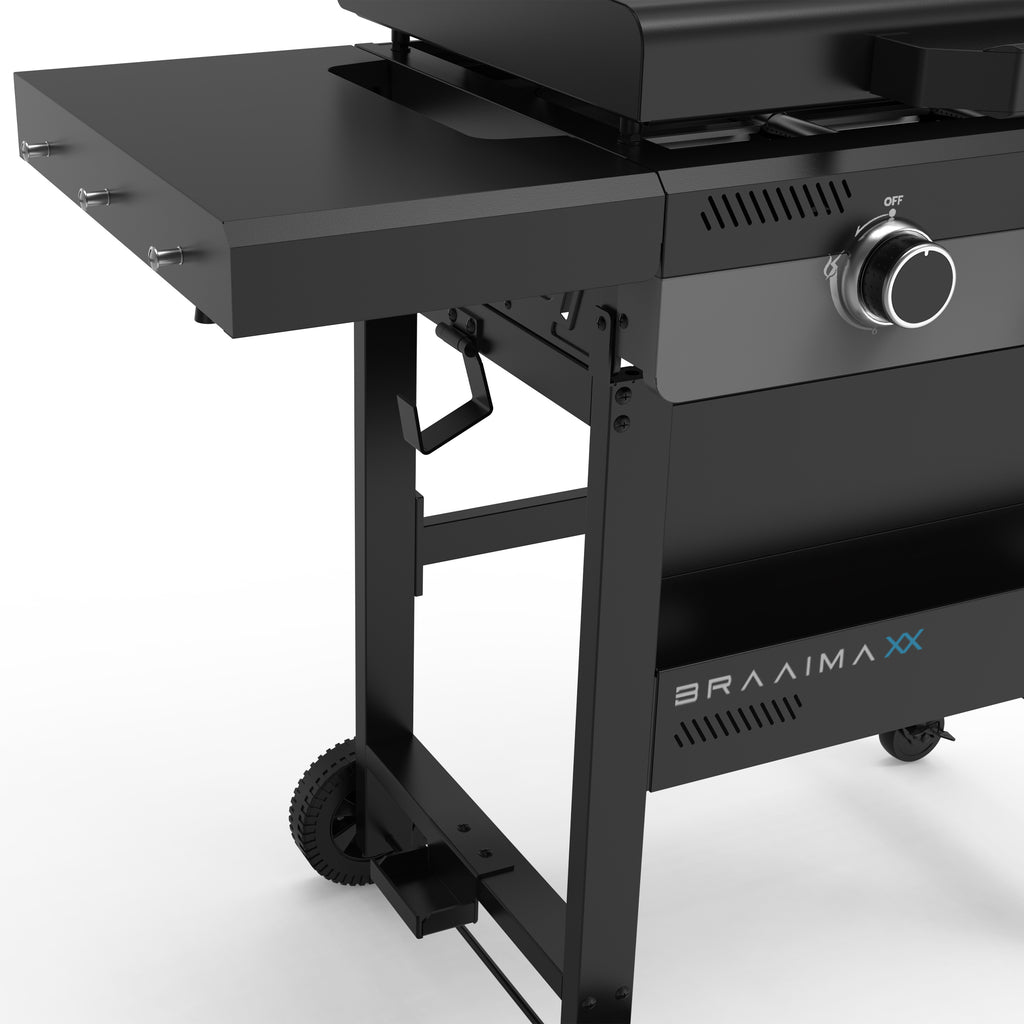 Cadac Braaimaxx Plancha Pro 3 braai with stainless steel surface, LPGSA approval, perfect for outdoor grilling and cooking.