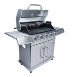 My Store 5 Burner Commander Gas Braai with stainless steel surface, multiple burners, and LPGSA approval for outdoor grilling.