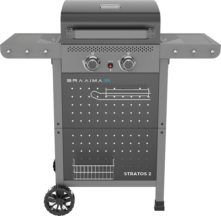 Cadac Braaimaxx Stratos 2 gas braai with LPGSA approval, featuring a sturdy design and cooking surface for outdoor grilling.