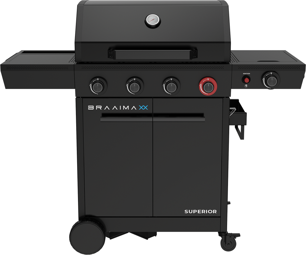 Braaimaxx Supreme LPGSA approved gas regulator by The Gas Boys, showing detailed pressure adjustment knobs and connection fittings.