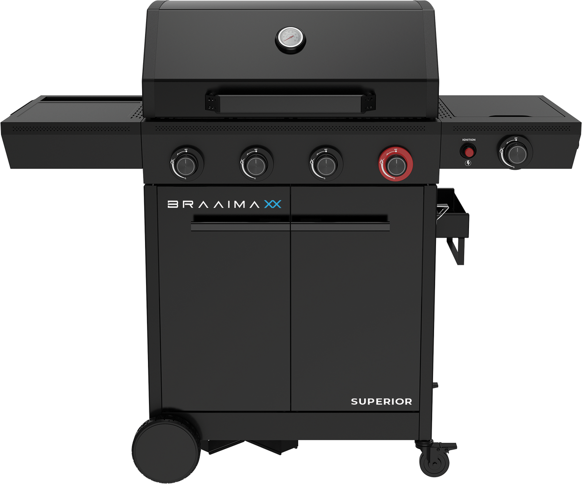 Braaimaxx Supreme LPGSA approved gas regulator by The Gas Boys, showing detailed pressure adjustment knobs and connection fittings.
