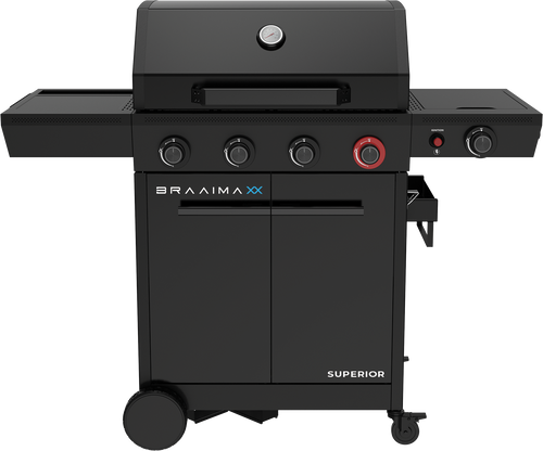 Braaimaxx Supreme LPGSA approved gas regulator by The Gas Boys, showing detailed pressure adjustment knobs and connection fittings.