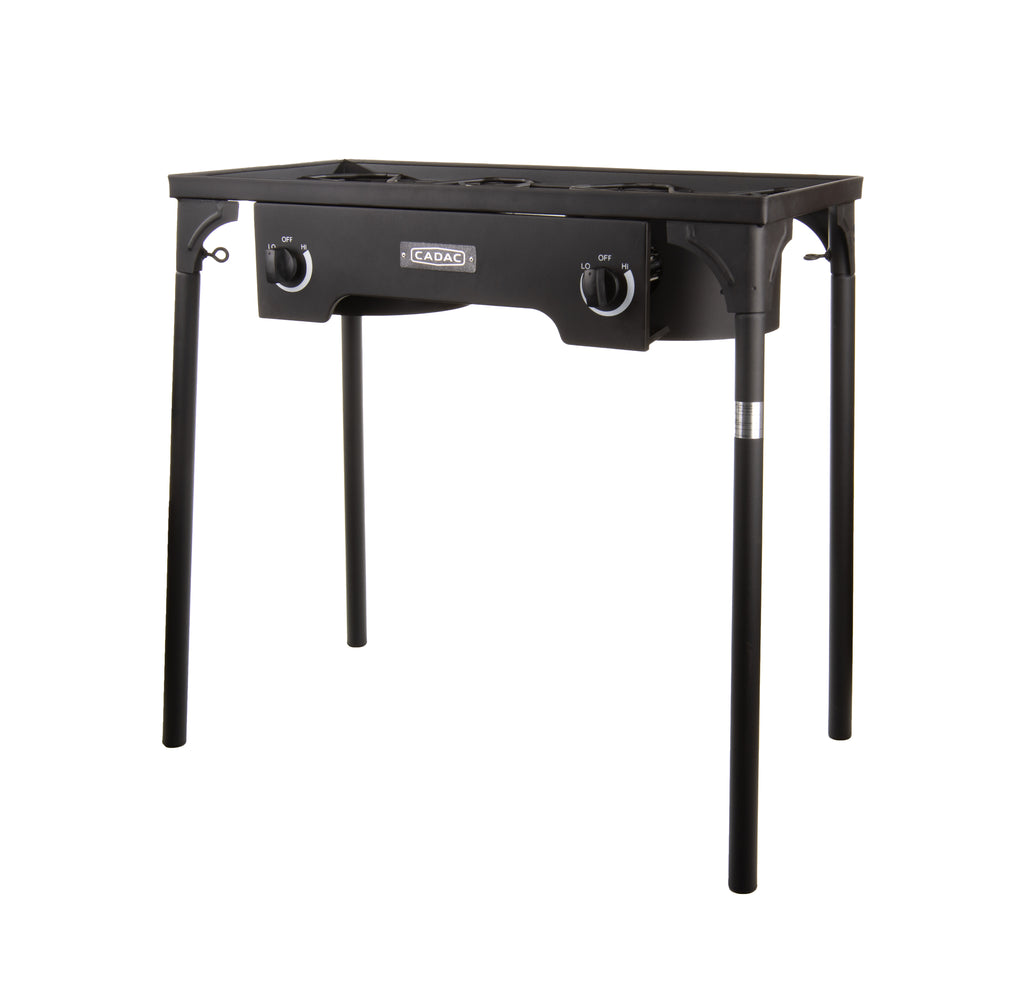 My Store double burner gas cooker with two burners and LPGSA approval, featuring a black metal body and control knobs.