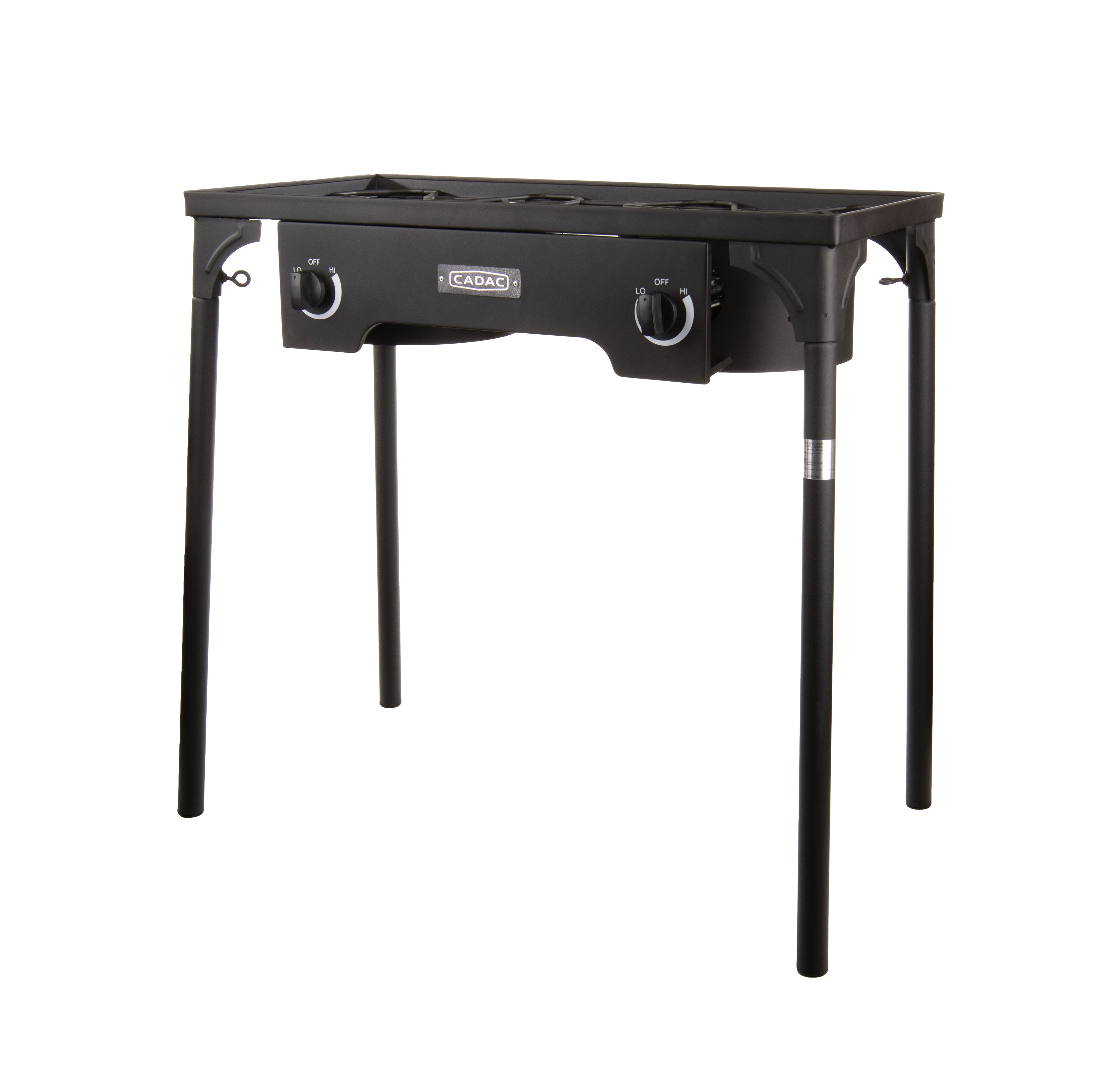 My Store double burner gas cooker with two burners and LPGSA approval, featuring a black metal body and control knobs.