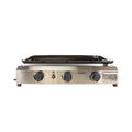 Front view of My Store 3 Burner Plancha Table Top Grill, LPGSA approved, showcasing its compact design and cooking surface.
