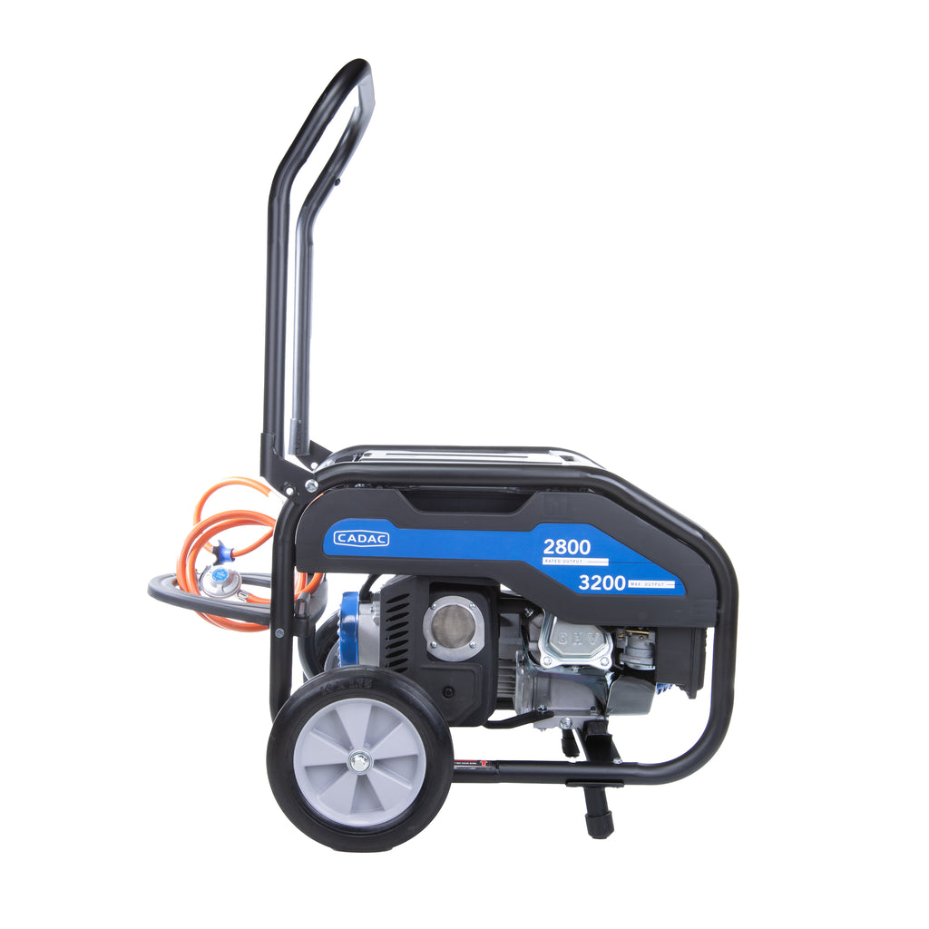 LPG generator 3200W by The Gas Boys, side view showing compact design and control panel, LPGSA approved.