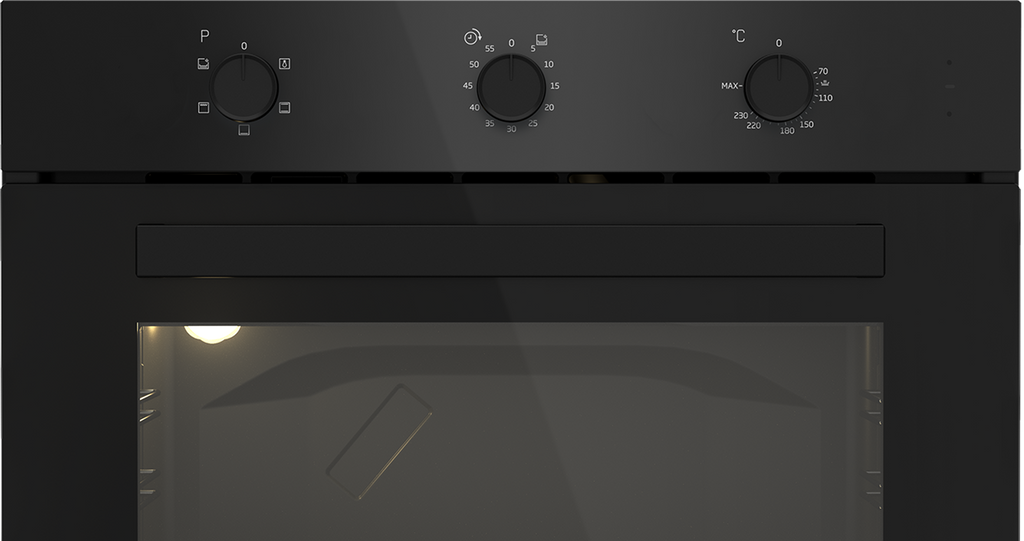 60cm Slimline Eye-Level Static Oven Black - The Gas Boys