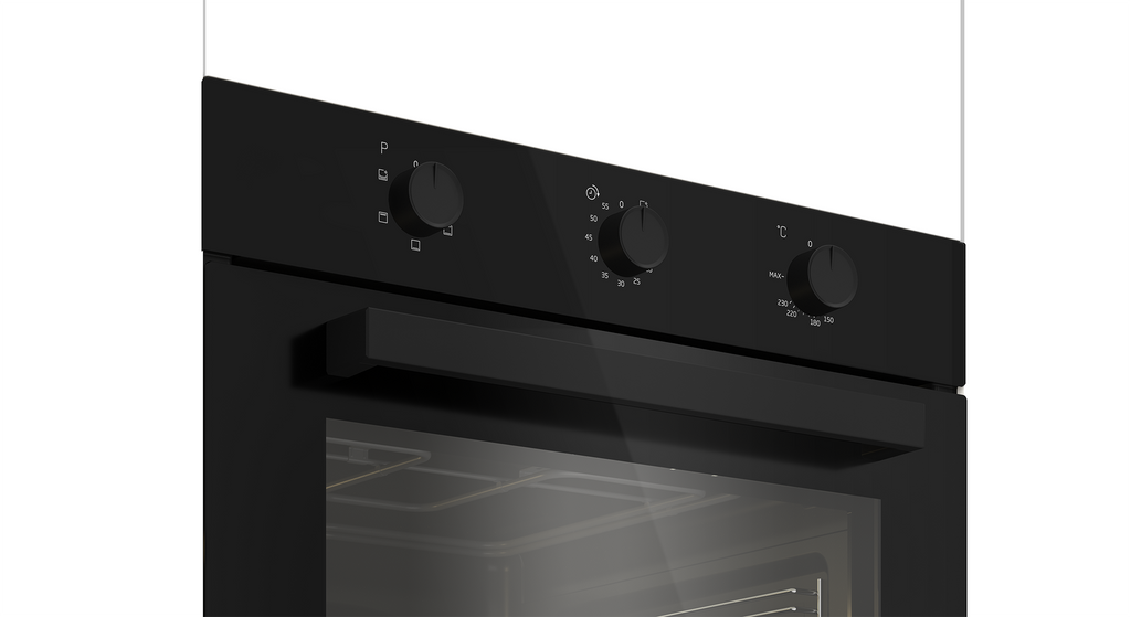 60cm Slimline Eye-Level Static Oven Black - The Gas Boys