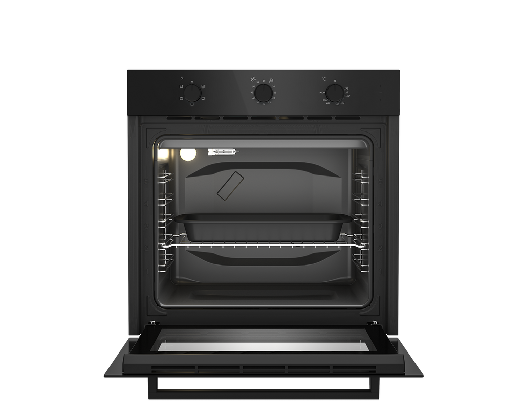 60cm Slimline Eye-Level Static Oven Black - The Gas Boys