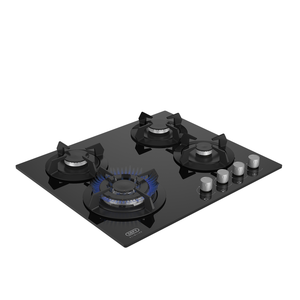 60cm Slimline Gas on Glass Hob with Wok Black - The Gas Boys