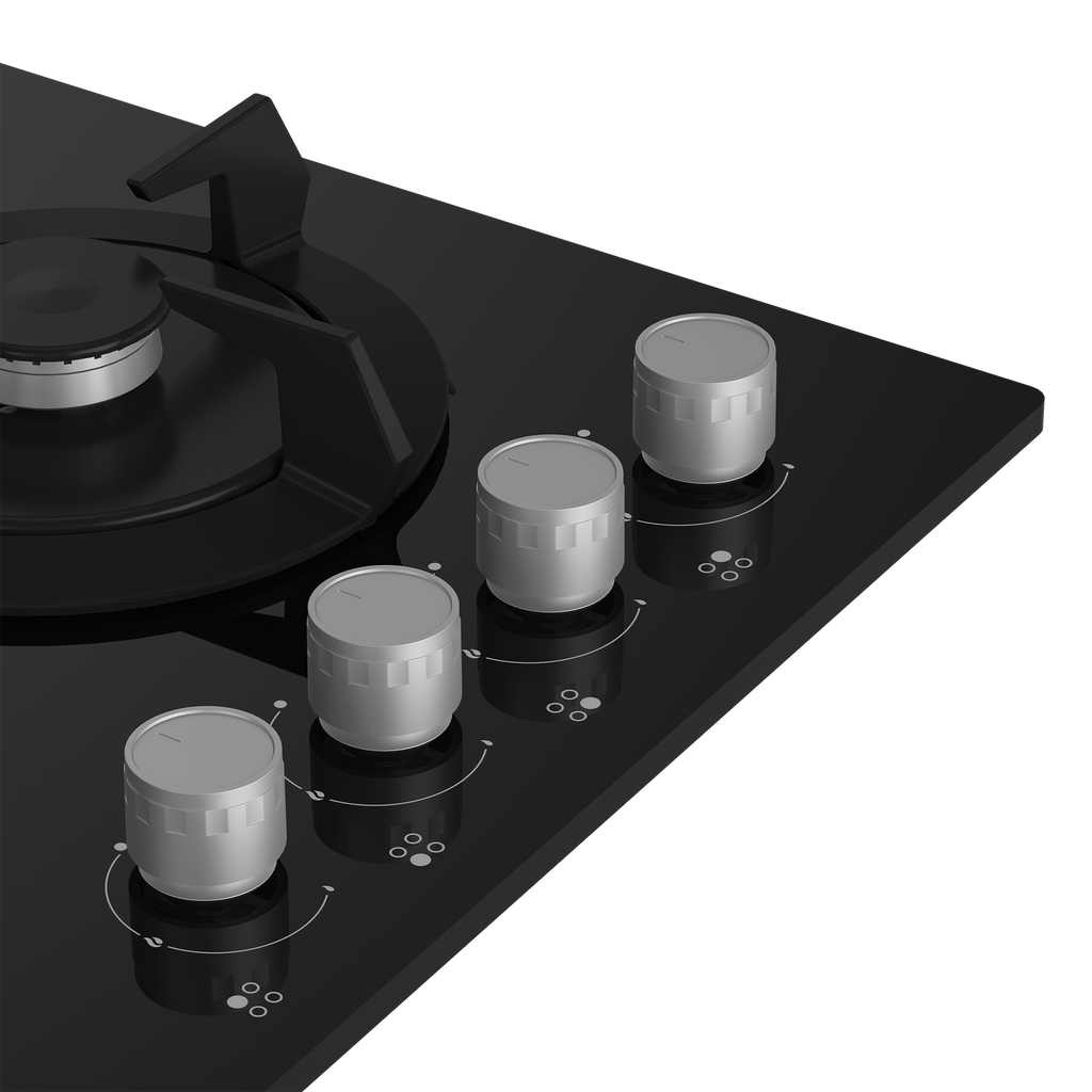 60cm Slimline Gas on Glass Hob with Wok Black - The Gas Boys