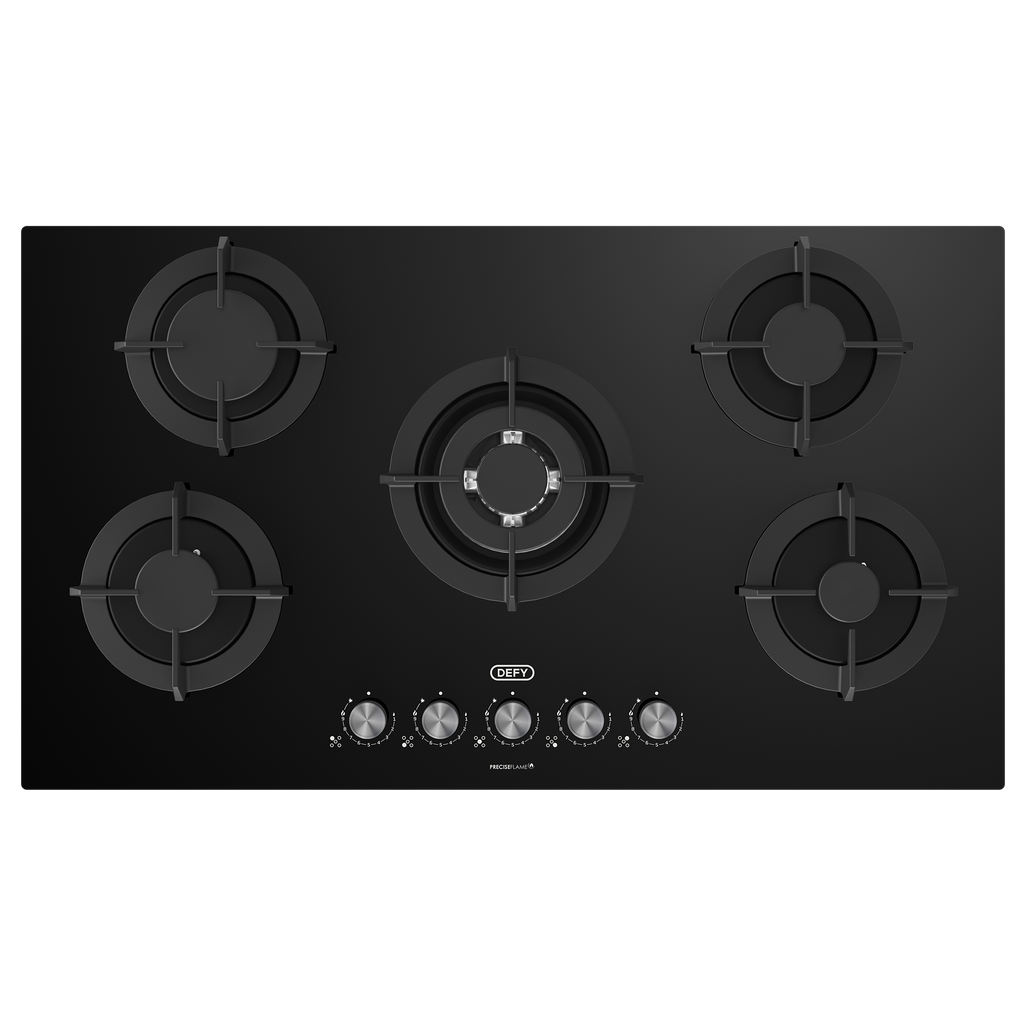 90cm Gemini Gas on Glass Hob with Wok Black - The Gas Boys