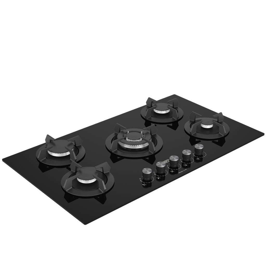 90cm Gemini Gas on Glass Hob with Wok Black - The Gas Boys