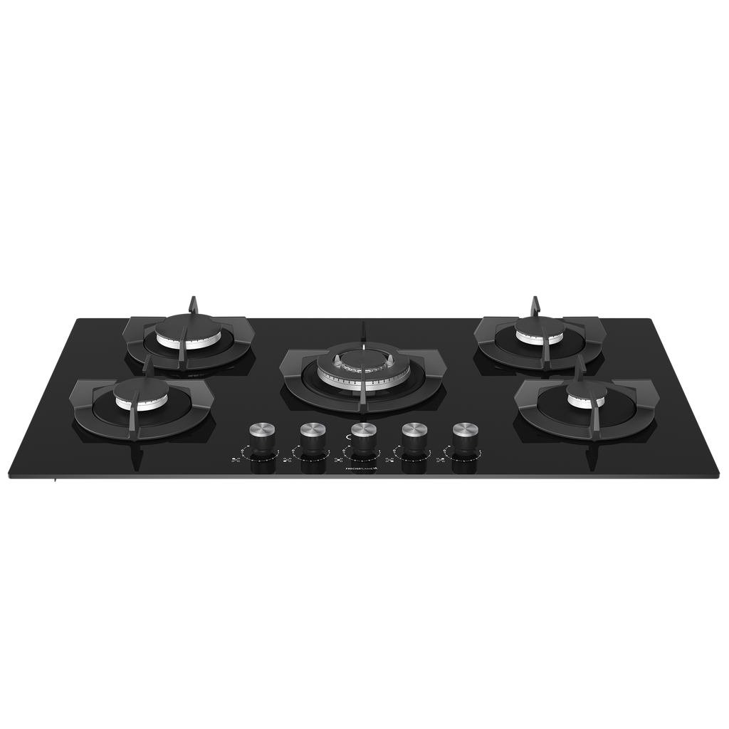 90cm Gemini Gas on Glass Hob with Wok Black - The Gas Boys
