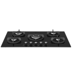 90cm Gemini Gas on Glass Hob with Wok Black - The Gas Boys