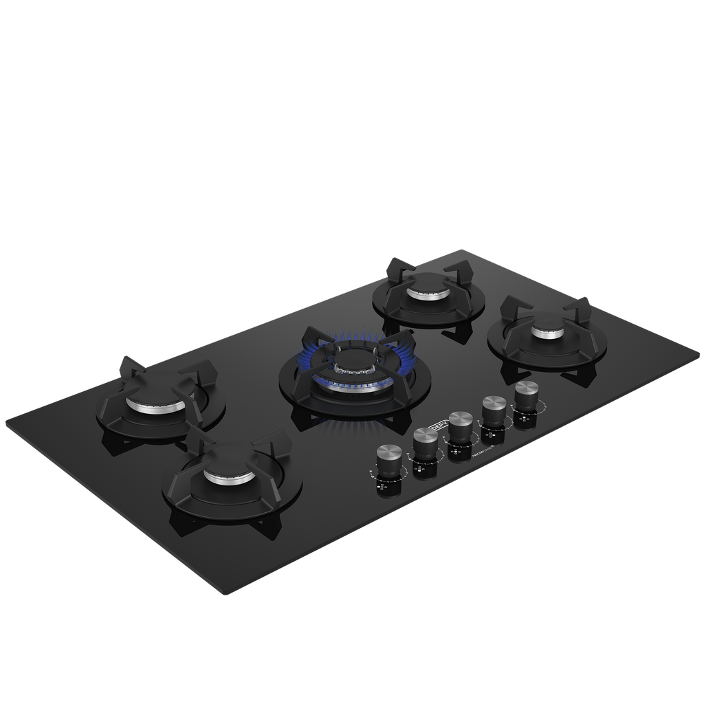 90cm Gemini Gas on Glass Hob with Wok Black - The Gas Boys