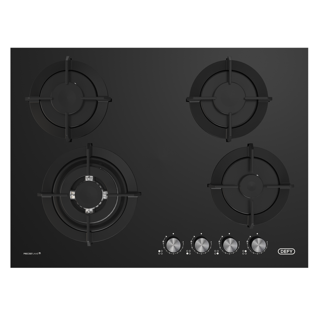 70cm Gemini Gas on Glass Hob with Wok Black - The Gas Boys