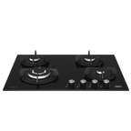 70cm Gemini Gas on Glass Hob with Wok Black - The Gas Boys