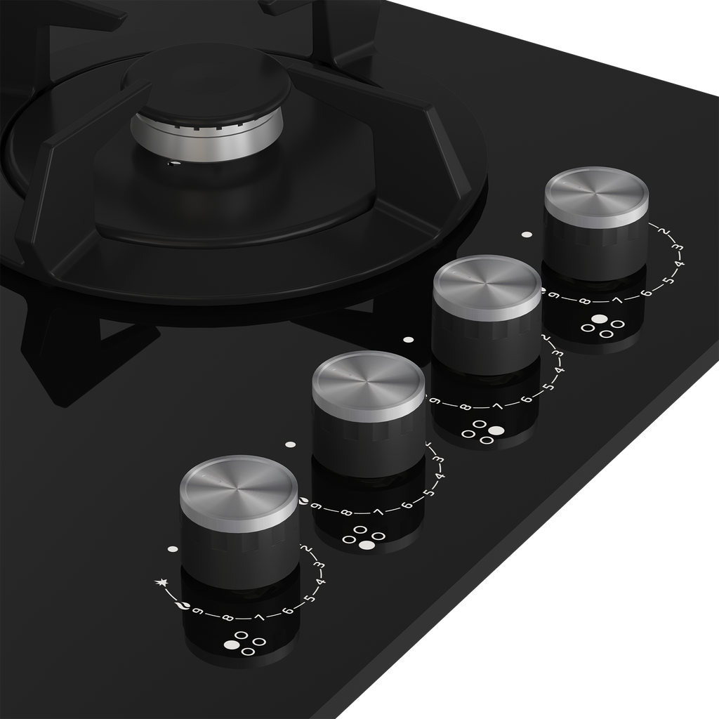 70cm Gemini Gas on Glass Hob with Wok Black - The Gas Boys