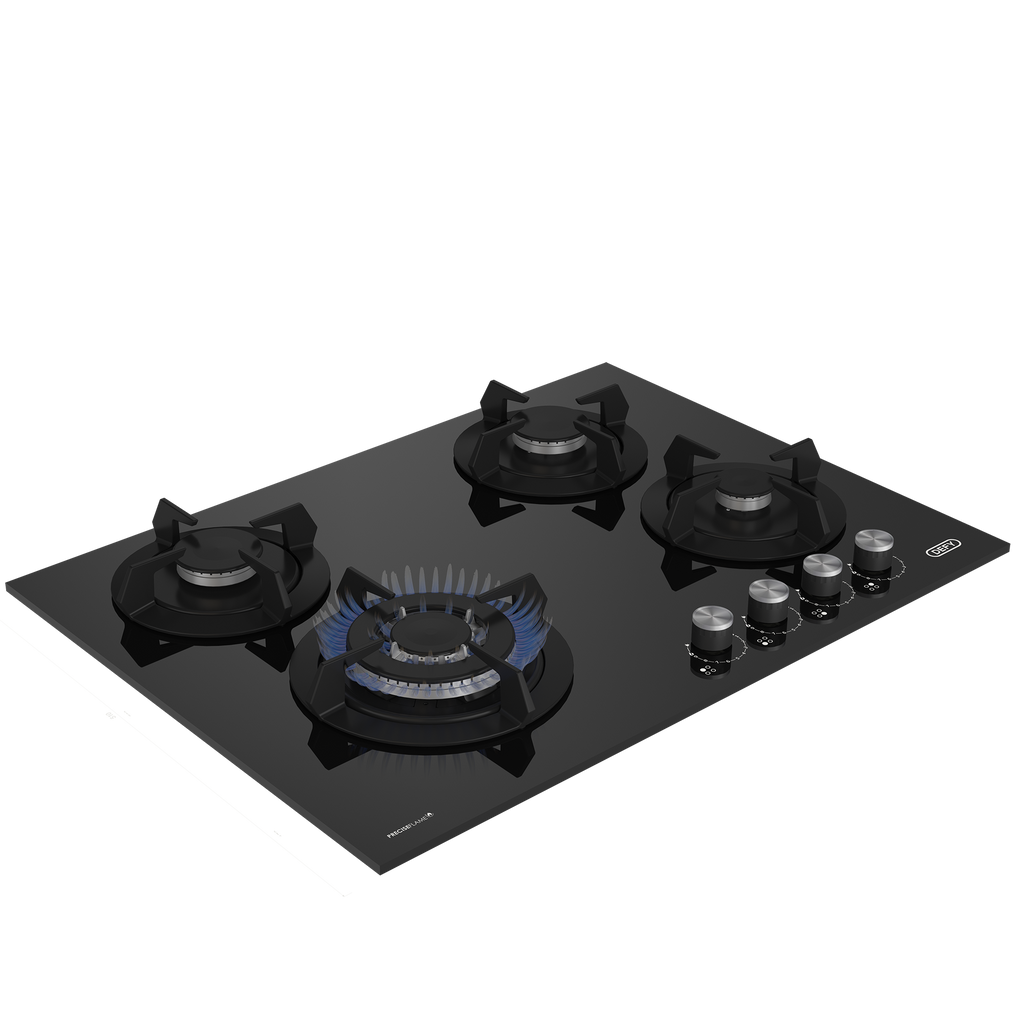 70cm Gemini Gas on Glass Hob with Wok Black - The Gas Boys
