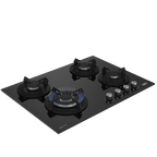 70cm Gemini Gas on Glass Hob with Wok Black - The Gas Boys