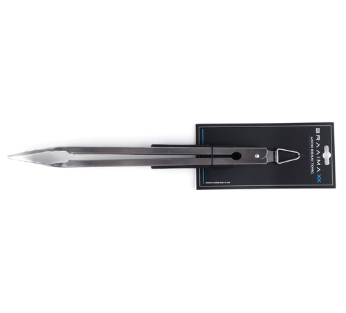Cadac Braaimaxx premium 4-piece braai tools set with tongs and utensils for grilling, displayed on a wooden surface.