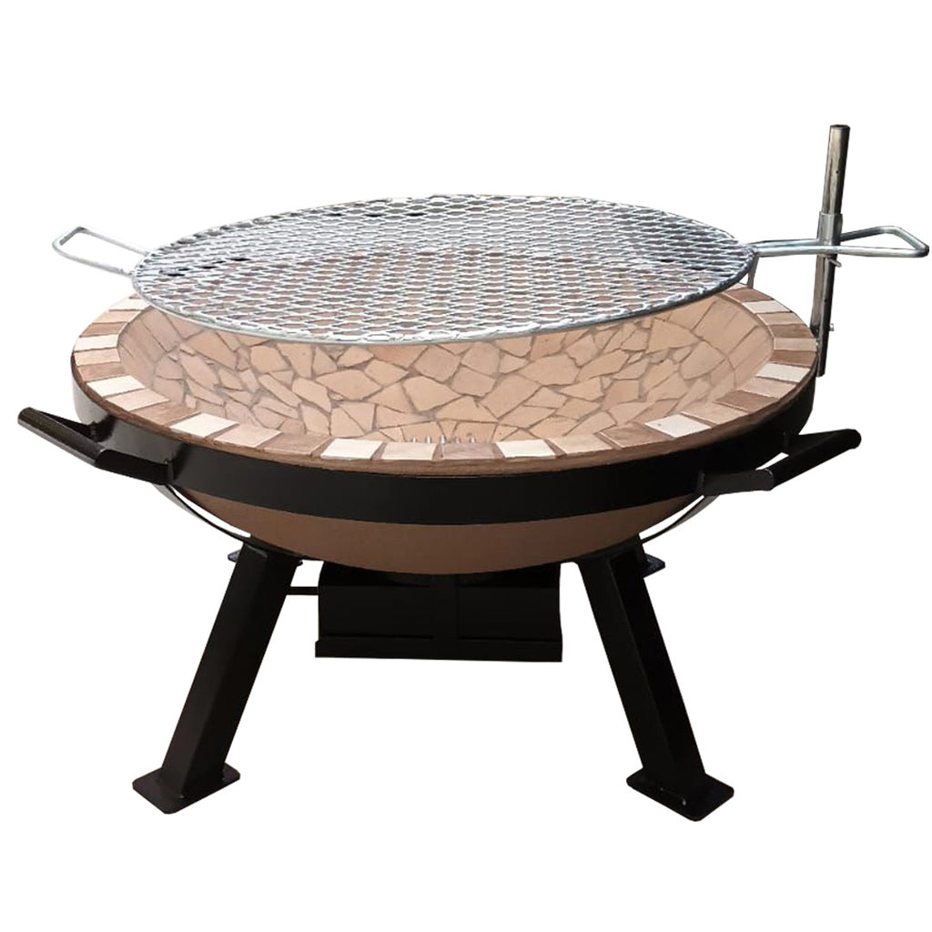 AlFresco Fire Pit by The Gas Boys, square-shaped outdoor fire pit with metal sides and a burning fire inside.