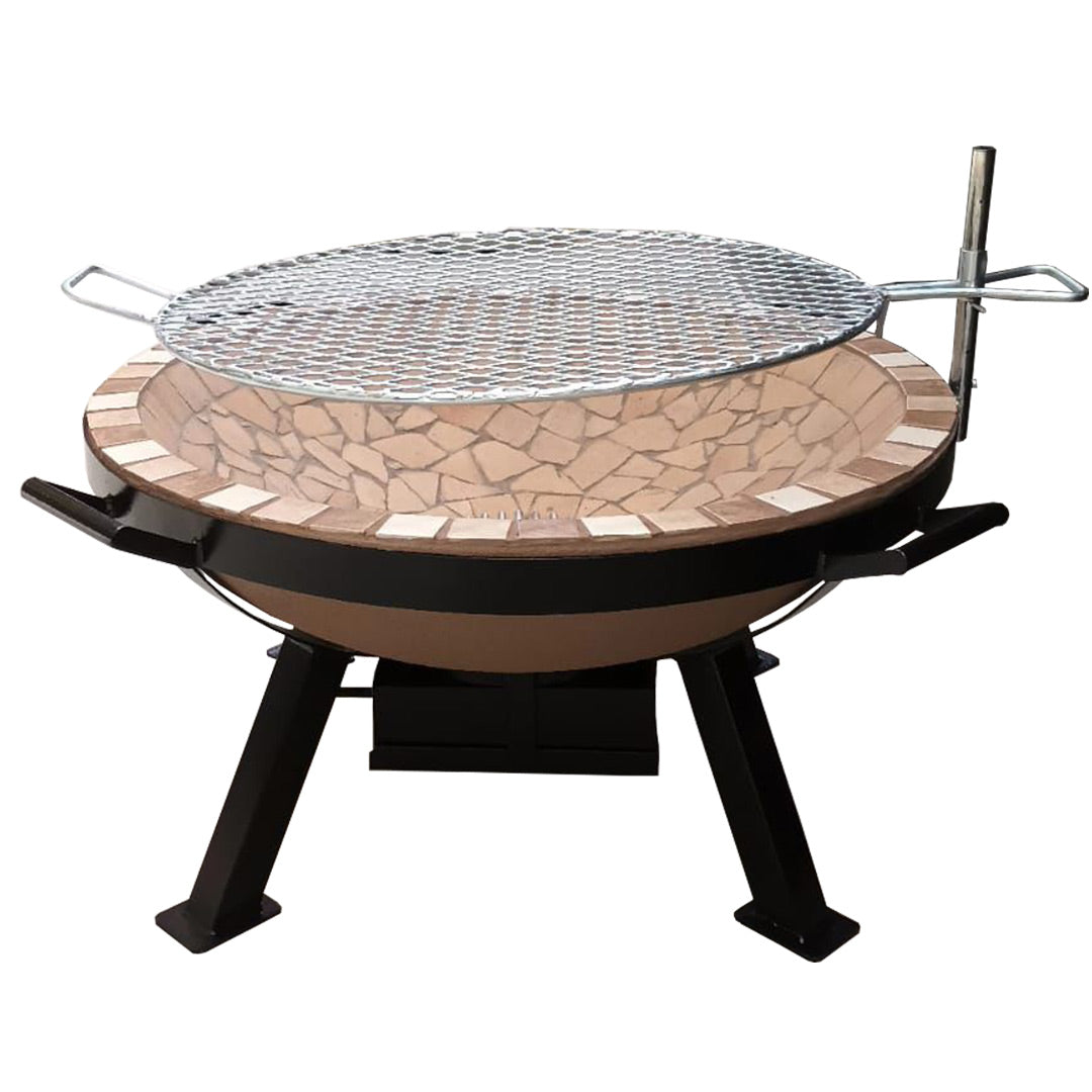 AlFresco Fire Pit by The Gas Boys, square-shaped outdoor fire pit with metal sides and a burning fire inside.