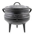 Cast iron Iron Potjie No. 2 from The Gas Boys, sturdy black cast iron cooking pot with lid, ideal for outdoor cooking and stews.