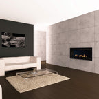 Black-framed contemporary fireplace by Chad-O-Chef with sleek design and modern look, set against a neutral background.