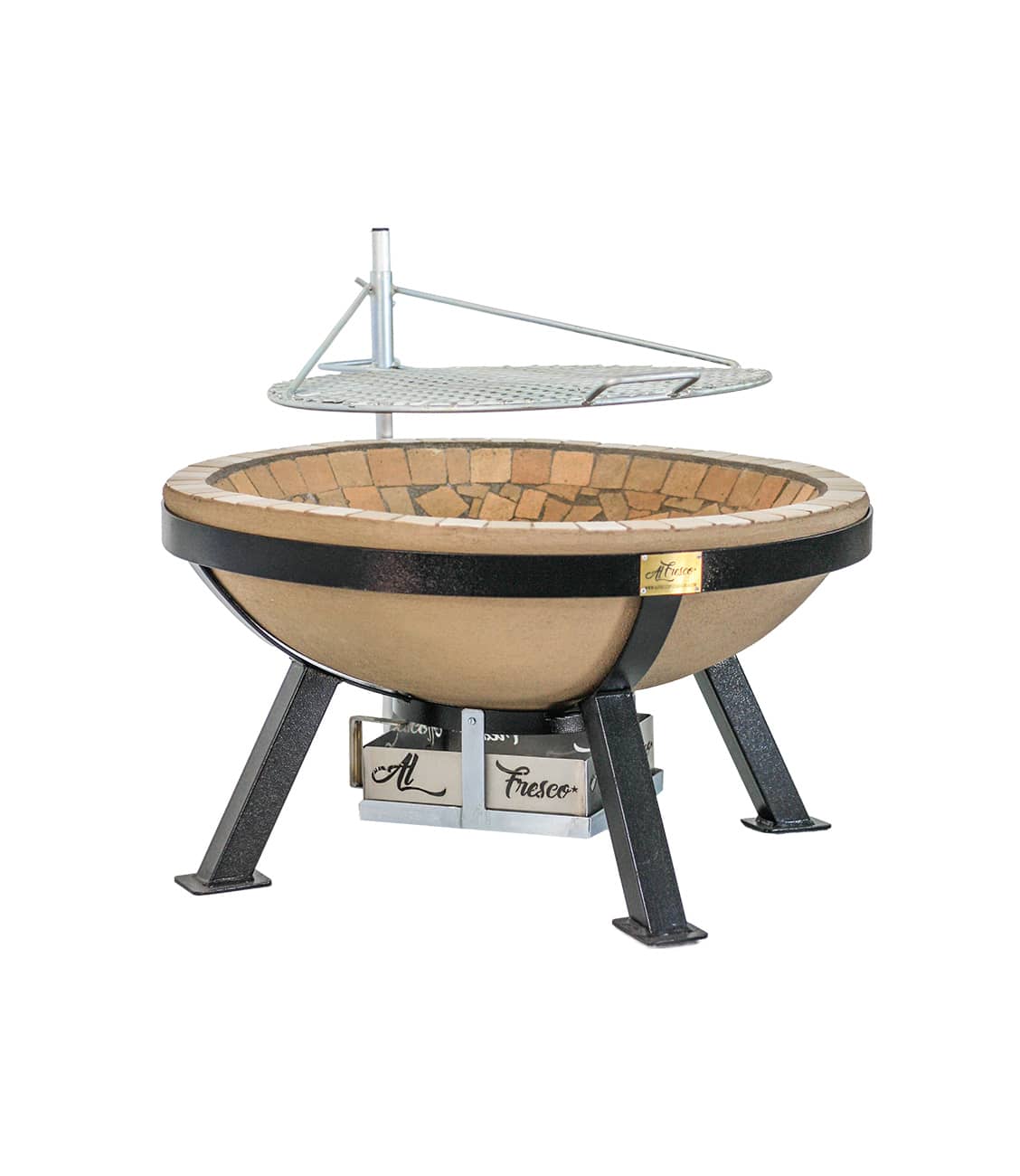 AlFresco Fire Pit with braai grid by The Gas Boys, outdoor fire pit suitable for grilling and outdoor gatherings.
