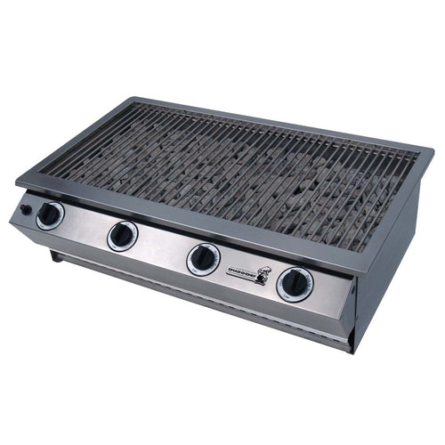 Chad-O-Chef Sizzler gas braai with stainless steel grill and side shelves, perfect for outdoor cooking and grilling.