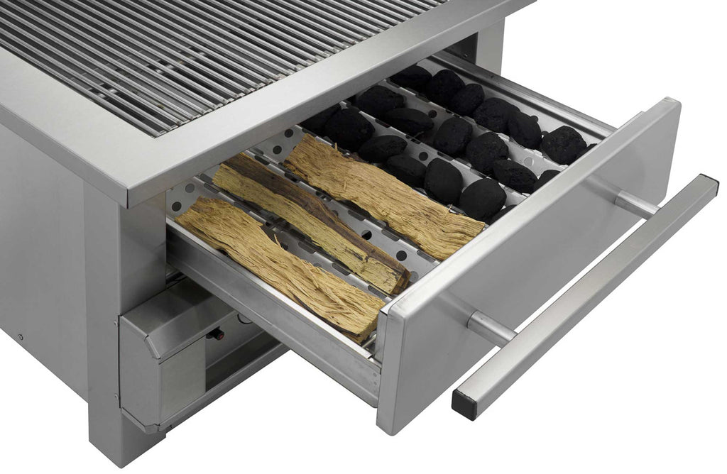 Chad-O-Chef hybrid braai with ember drawer, featuring a sturdy metal grill and storage compartment for outdoor grilling.