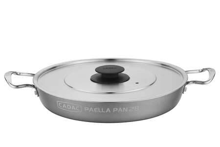 28 cm My Store Paella Pan with lid, ideal for cooking traditional Spanish rice dishes. Durable and versatile cookware.