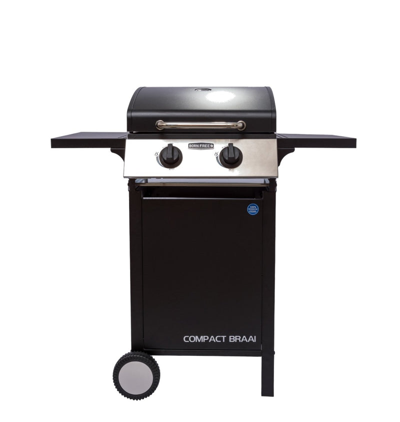 LPGSA approved 2 burner compact gas stove from My Store, with black metal burners and control knobs for efficient cooking.