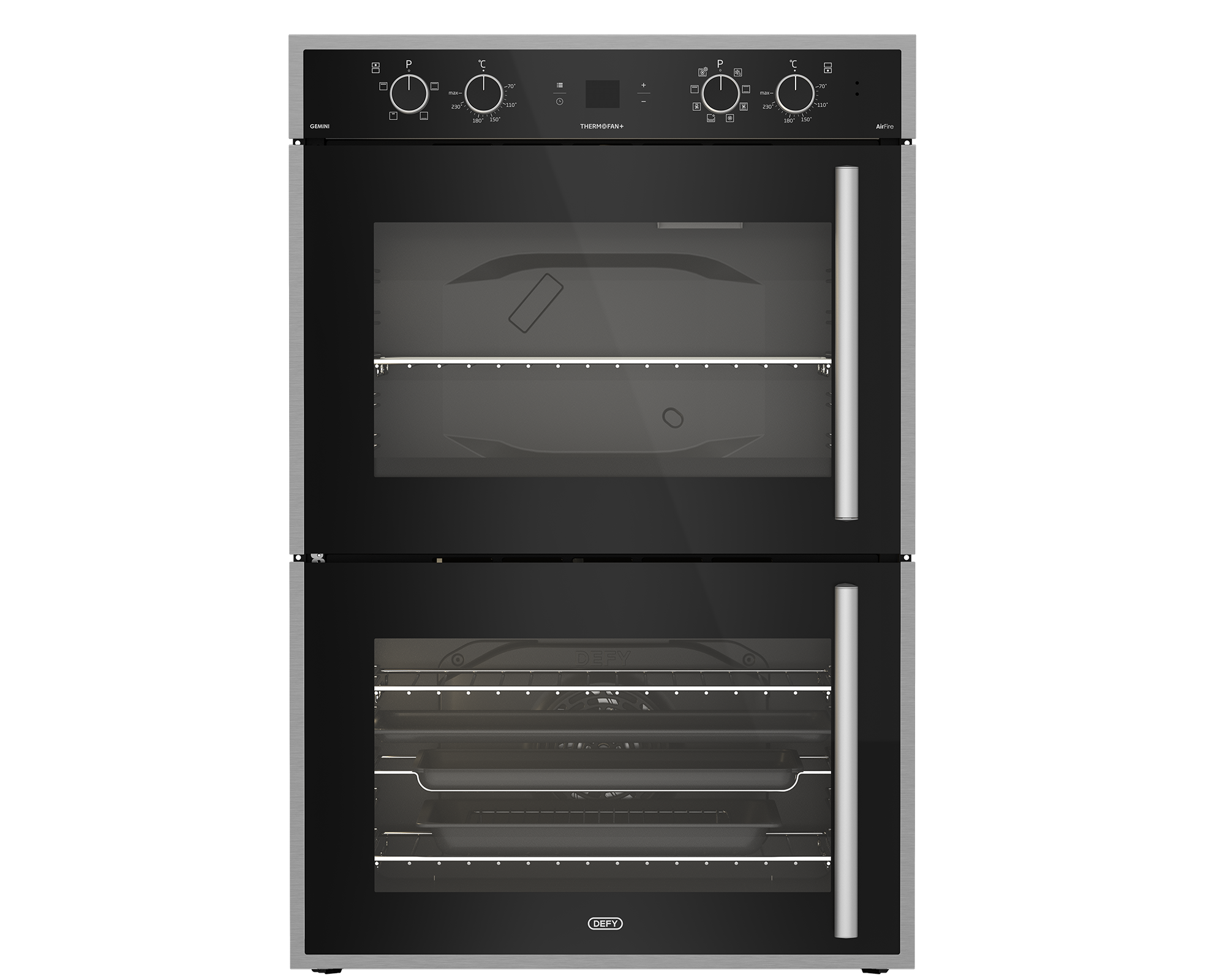 70cm Gemini Double Oven ThermoFan+ & AirFire Black - The Gas Boys