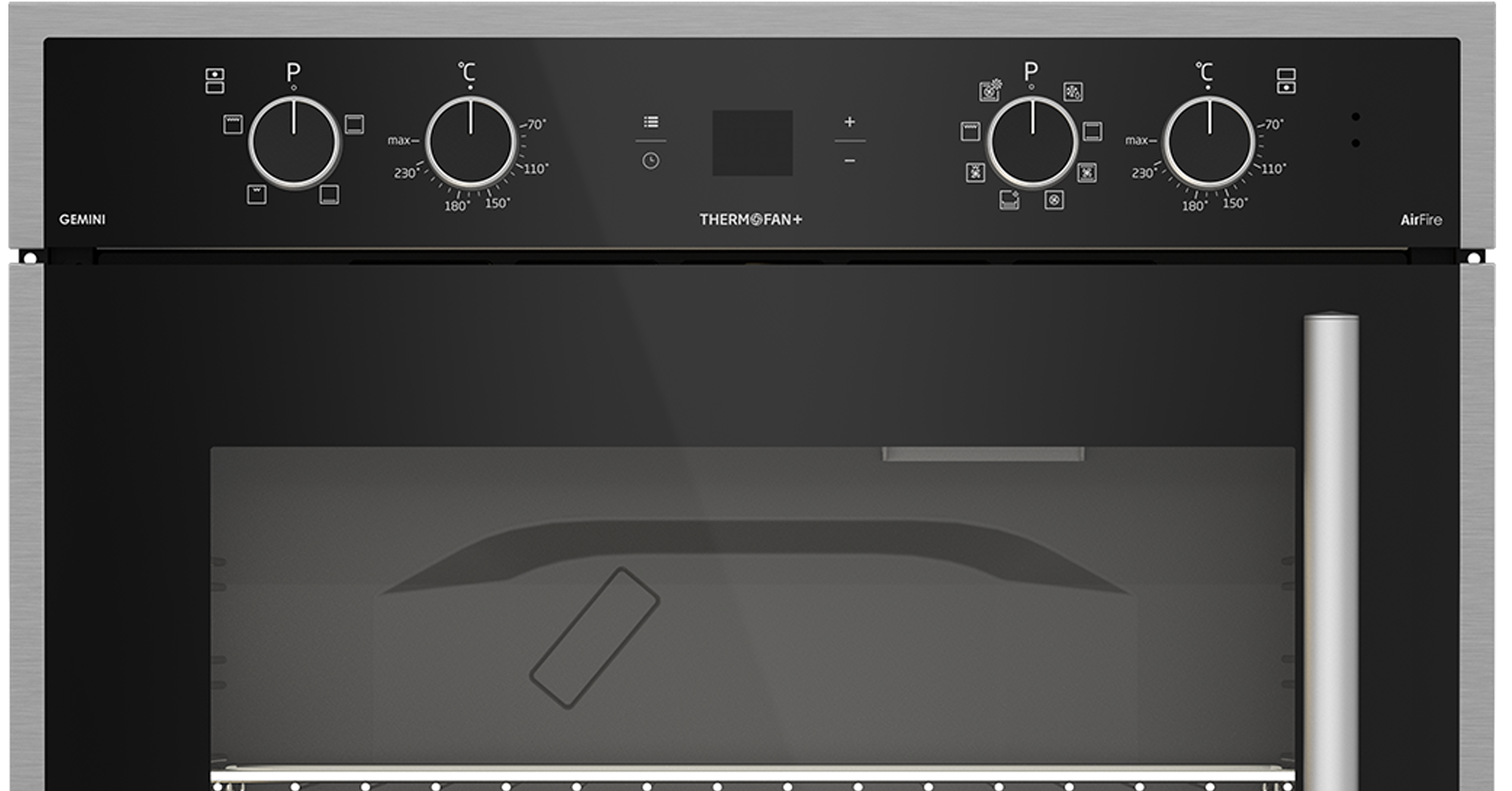 70cm Gemini Double Oven ThermoFan+ & AirFire Black - The Gas Boys