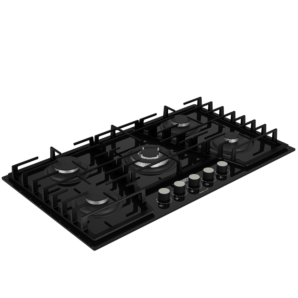 90cm Gemini Gas on Glass Hob with Wok Black - The Gas Boys