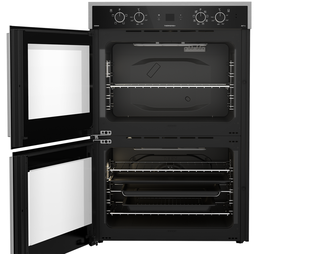 70cm Gemini Double Oven ThermoFan+ & AirFire Black - The Gas Boys