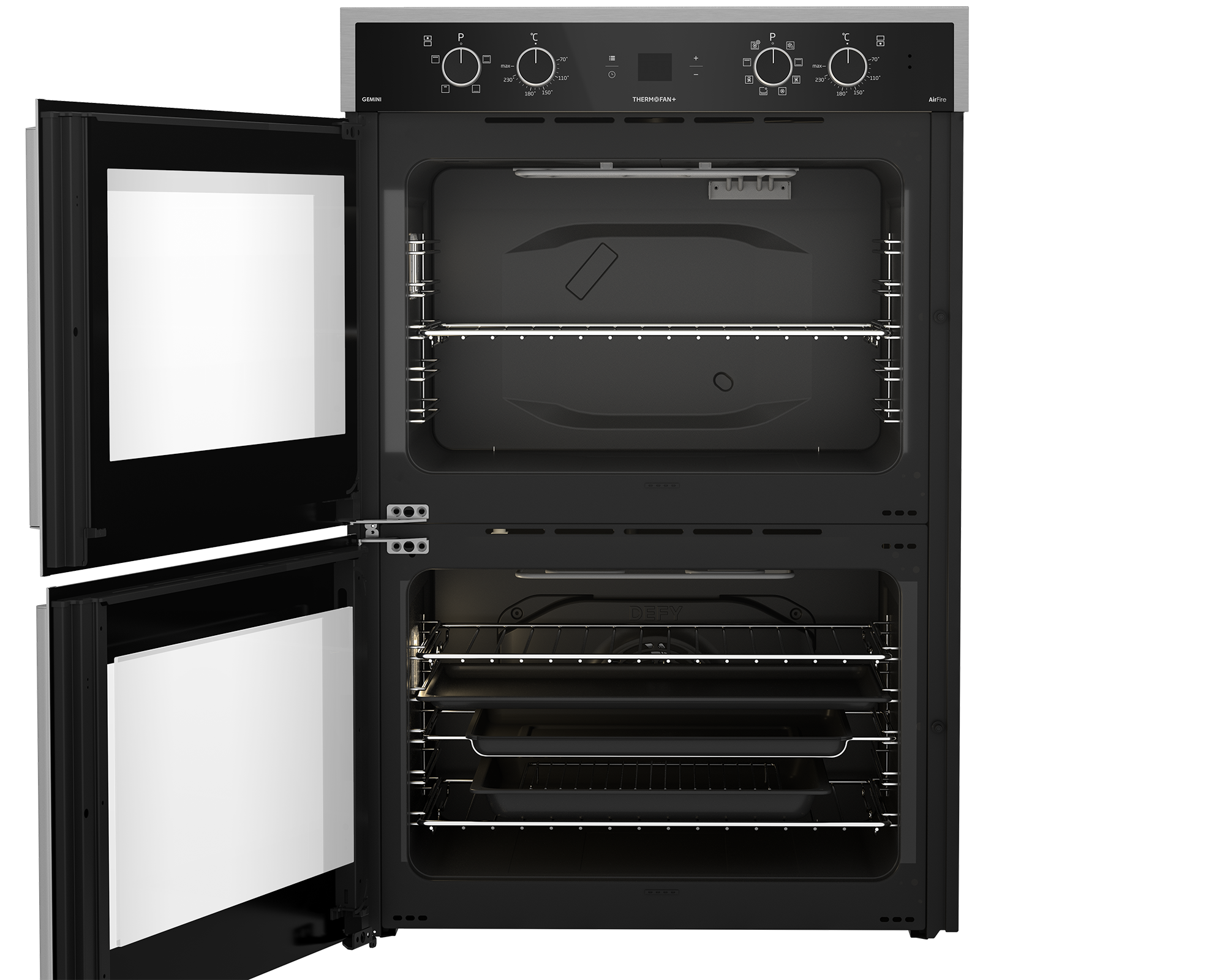 70cm Gemini Double Oven ThermoFan+ & AirFire Black - The Gas Boys