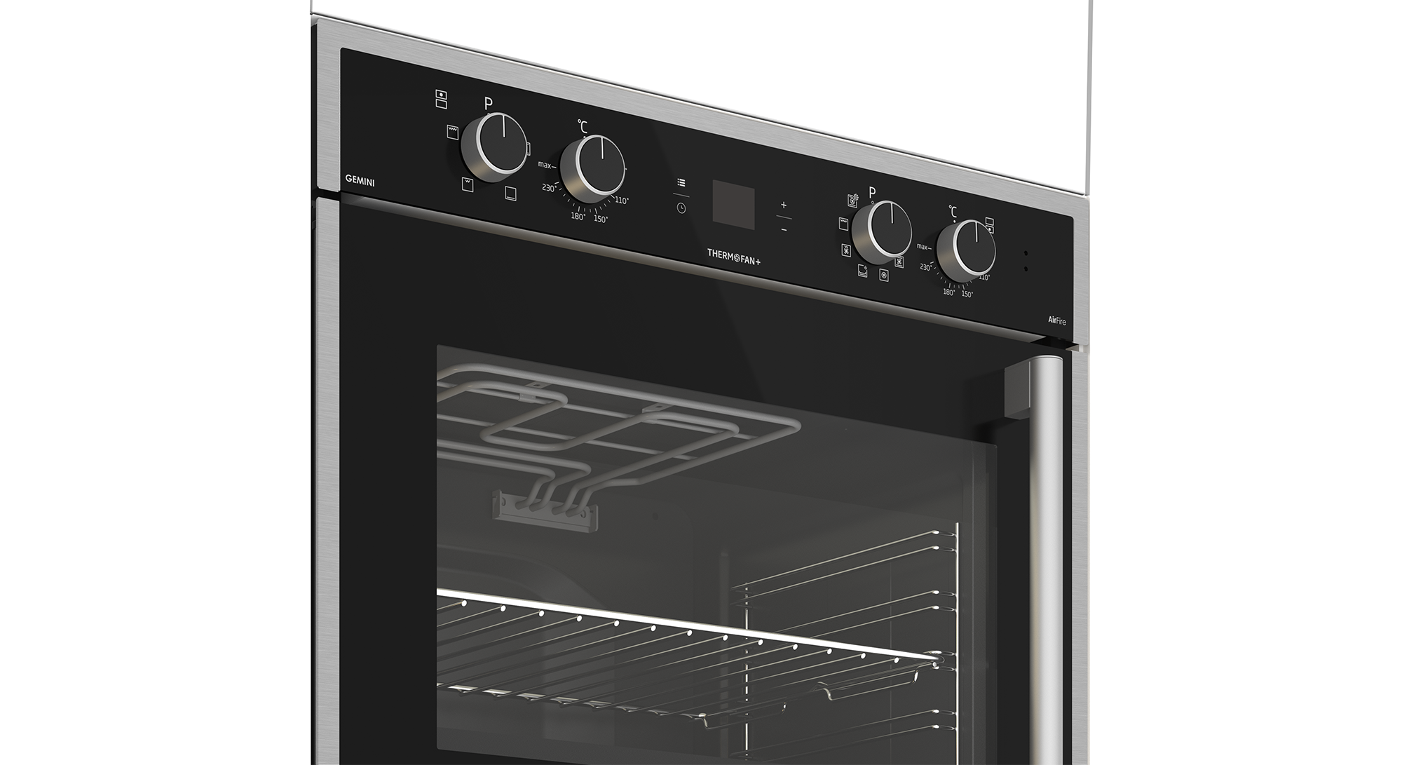 70cm Gemini Double Oven ThermoFan+ & AirFire Black - The Gas Boys