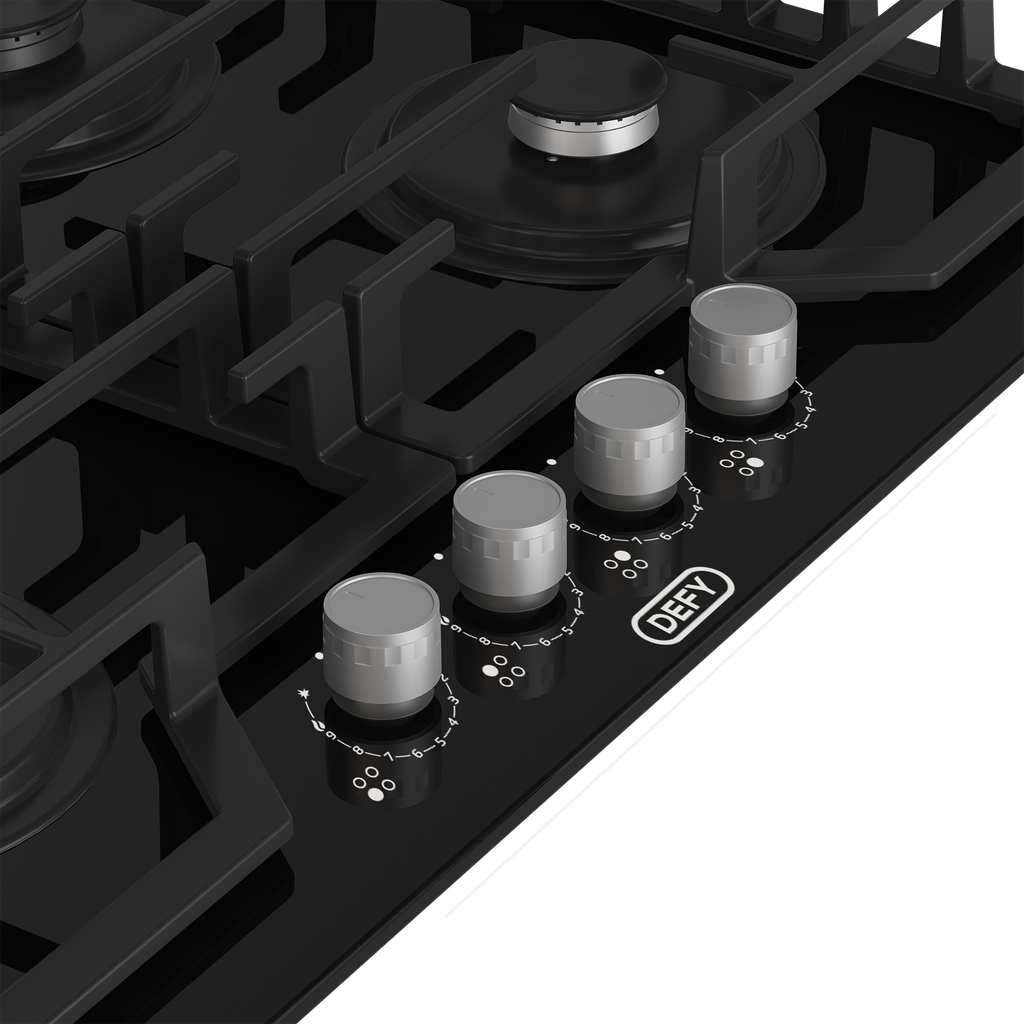 65cm Slimline Gas on Glass Hob Wok & Precise Flame Black - The Gas Boys
