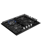65cm Slimline Gas on Glass Hob Wok & Precise Flame Black - The Gas Boys