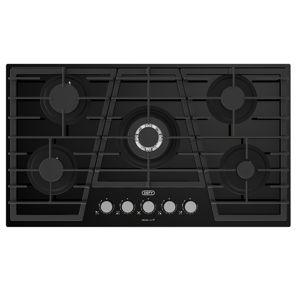 90cm Gemini Gas on Glass Hob with Wok Black - The Gas Boys
