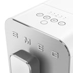 Smeg Bean-to-Cup Espresso Machine by The Gas Boys with white finish, brewing coffee with digital controls and sleek design.