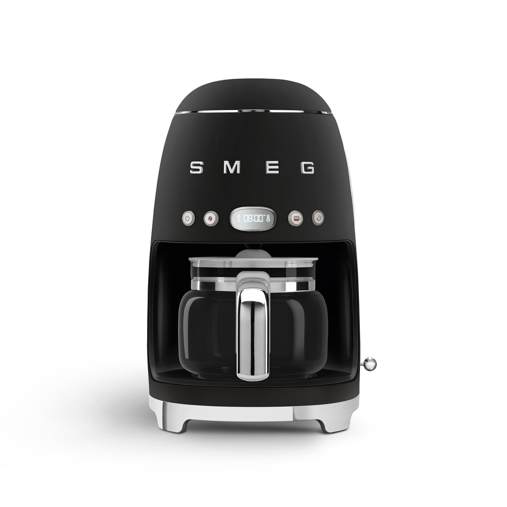 Matt Edition Filter Coffee Machine by The Gas Boys, sleek black Smeg DCF02BLM model with modern design and digital controls.