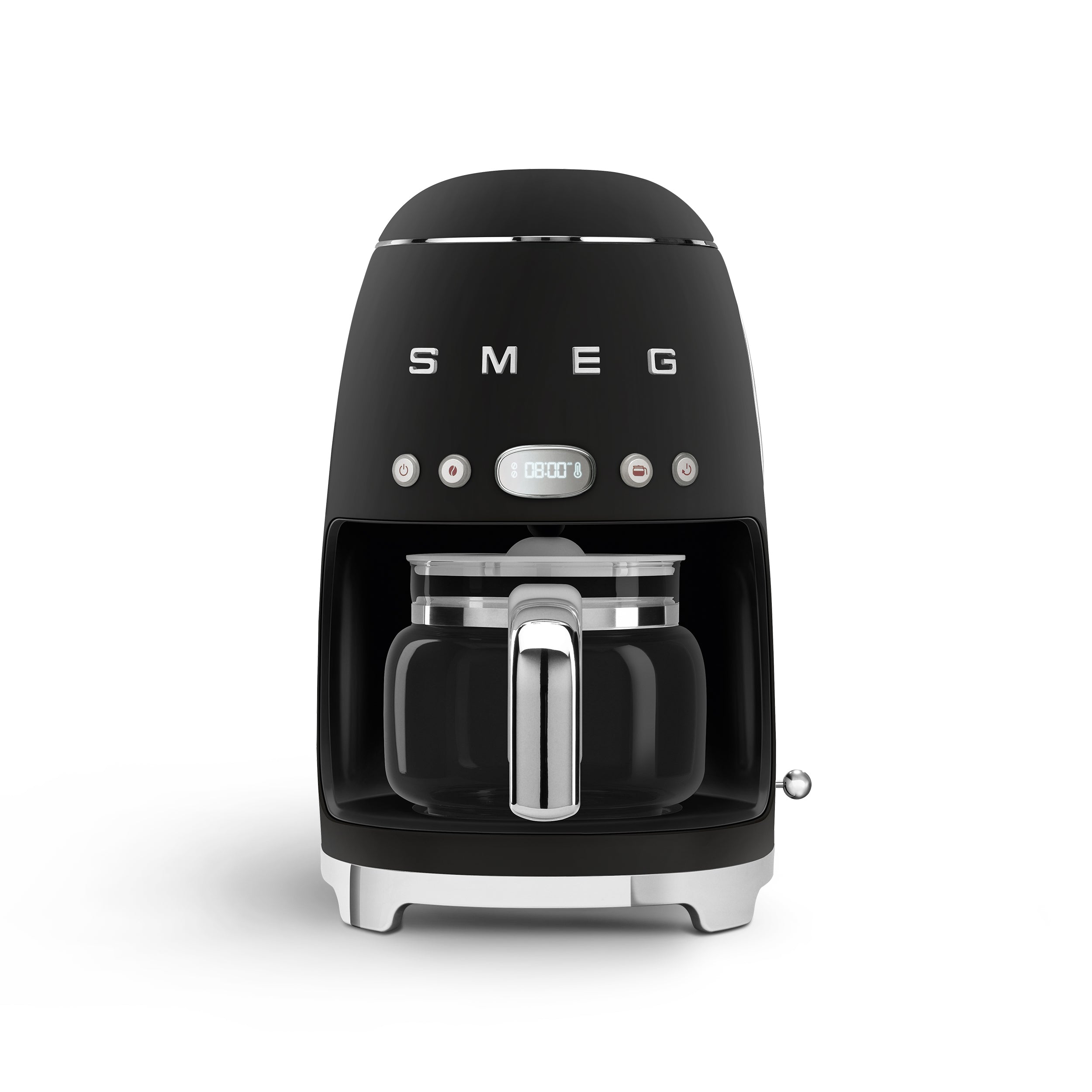 Matt Edition Filter Coffee Machine by The Gas Boys, sleek black Smeg DCF02BLM model with modern design and digital controls.