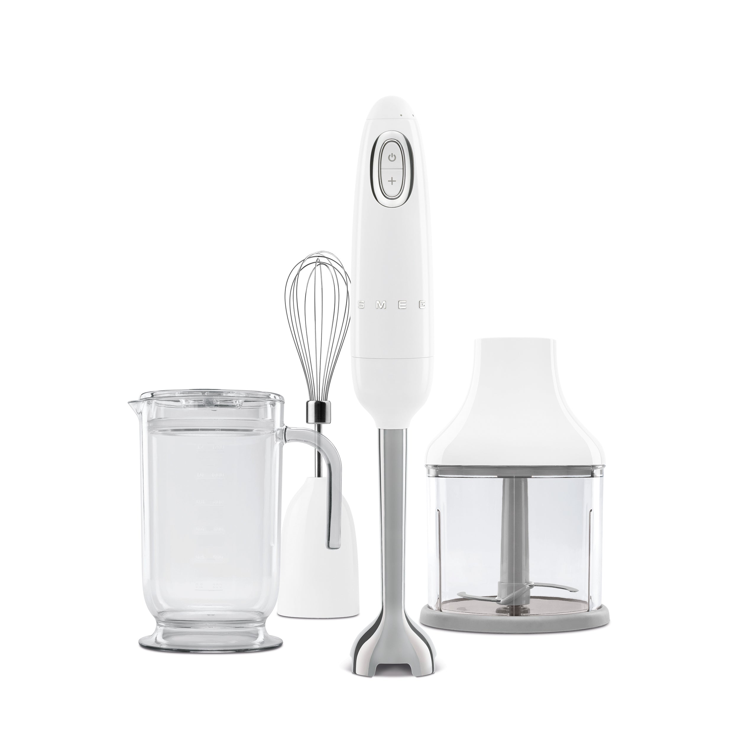 Smeg Retro Hand Blender in white with ergonomic handle and blending blade, compact kitchen appliance from The Gas Boys.