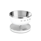 Smeg Digital Kitchen Scale by The Gas Boys, white with digital display, measuring bowl, and sleek modern design.