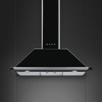 Victoria Wall Mount Extractor in black, 90 cm width, showcasing sleek design and control panel for kitchen ventilation.